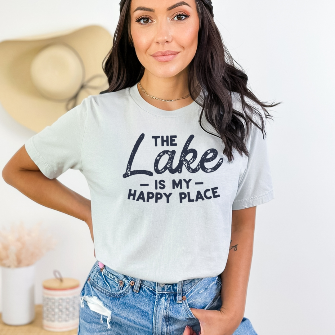 Lake My Happy Place Distressed Navy Blue