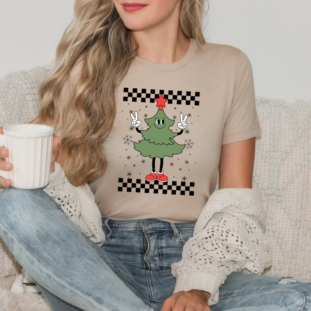 Retro Christmas Checkered - Peace